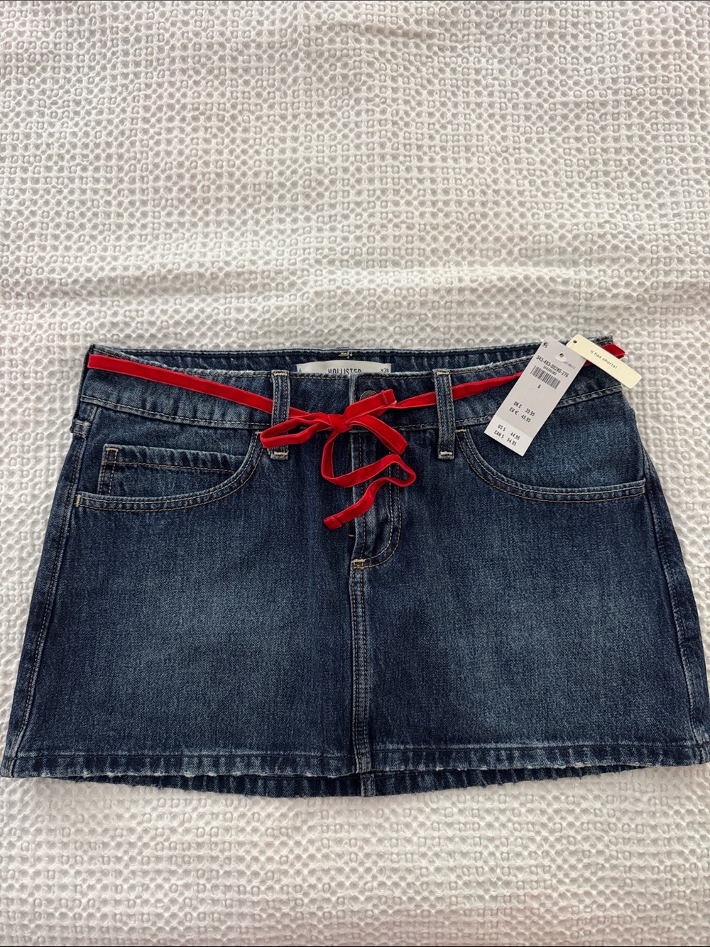 Hollister Dark Blue Denim Mini Skirt with Red Tie Belt
